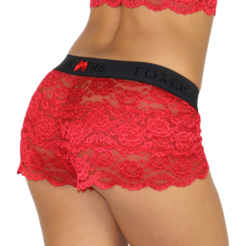 Red Lace Boxers with Black Foxers LOGO Band (FXBXR-0301L)