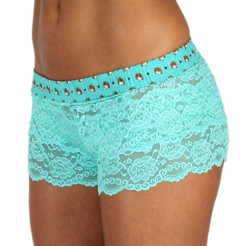 Turquoise Lace Boxers with Hedgehog Waistband