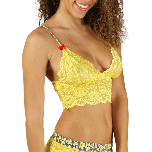 Sunshine Yellow Cropped Lace Top with Posies Straps