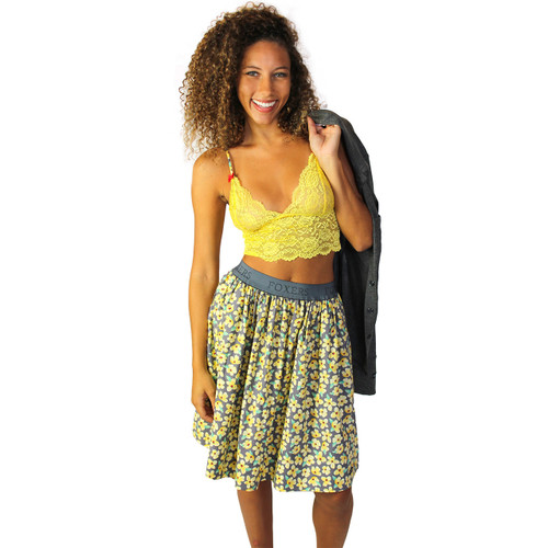 Yellow Flower Print Skirt With Pockets