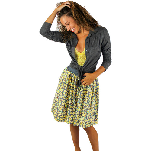 Yellow Flower Print Skirt With Pockets