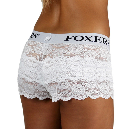 Women's White Lace Boxers with FOXERS logo band