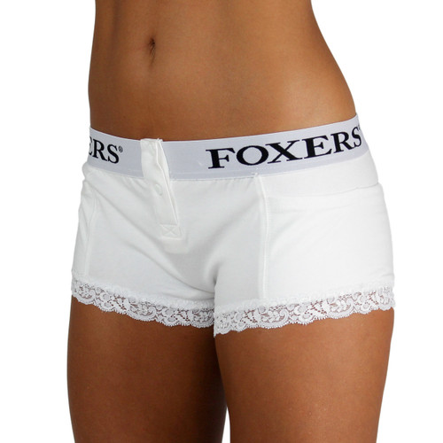 White Women's Boxer Briefs | FOXERS Logo Band (FXBB-0202L)