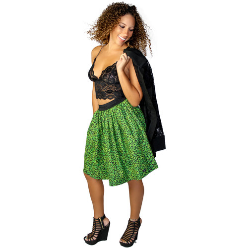 Neon Lime Cheetah Print Skirt With Pockets