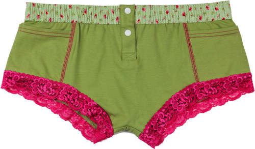 Sage Boxer Brief with Roses Over Sage Band