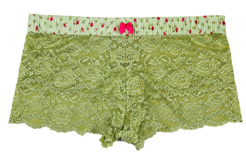 Sage Green Lace Boxer | Rose Print Band
