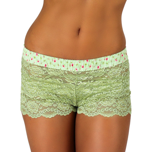 Sage Green Lace Boxer | Rose Print Band