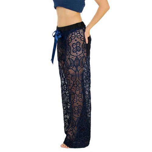 Navy Blue Lace Swim Cover Up / FOXERS Lace Lounge Pants