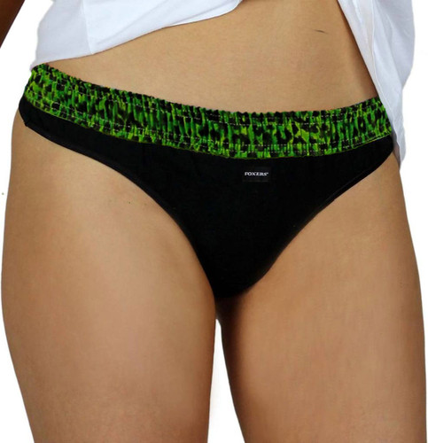 Black Thong with Leopard Envy Waistband