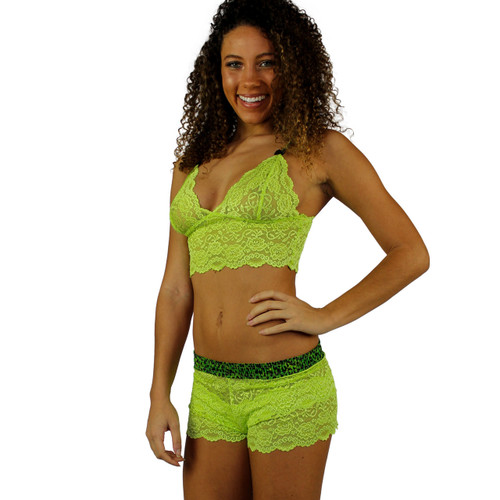 Lime Green Lace Boxers with Leopard Envy Band