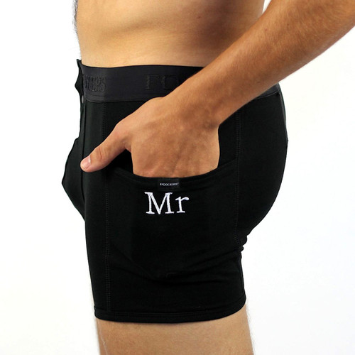 FOXERS Men's Black Boxer Briefs Mr Embroidered