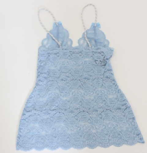 Lt Blue Lace Hip Length Cami Lt Gray white adj Straps lt blue bow