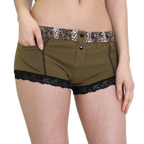 Army Green Boyshorts with Snake Print Waistband