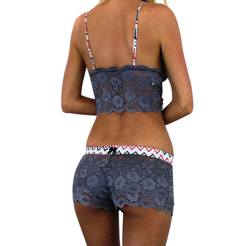 Charcoal Gray Lace Camisole (Aqua Chevron Straps)
