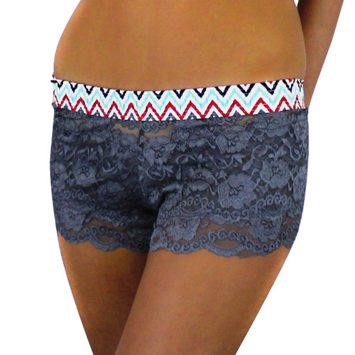 Charcoal Gray Lace Boxer with Chevron FOXERS band