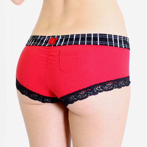 Black with White Pinstripe/ Red Boyshort