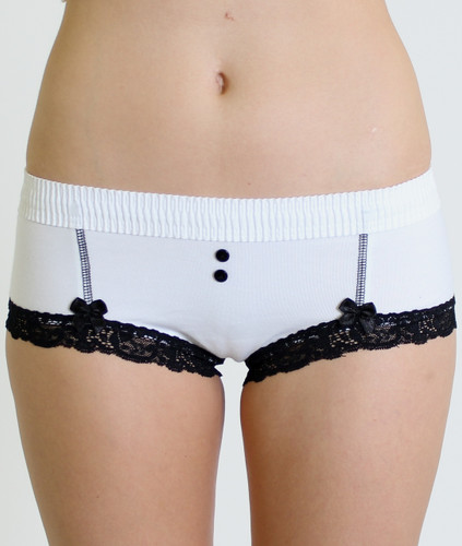 White FOXERS Band over white Boyshorts with Black Accents