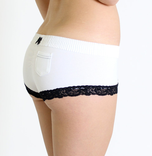 White FOXERS Band over white Boyshorts with Black Accents