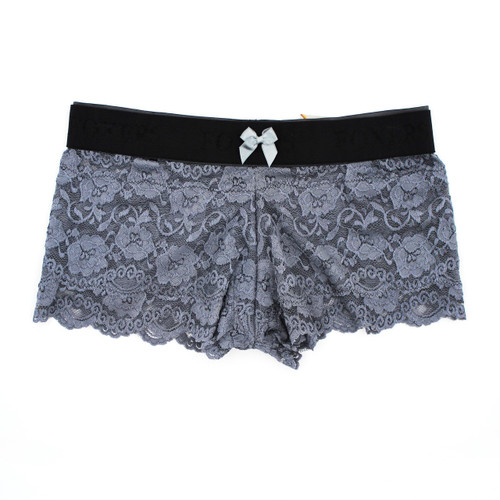 Charcoal Gray Lace Boxer with Black Logo Waistband