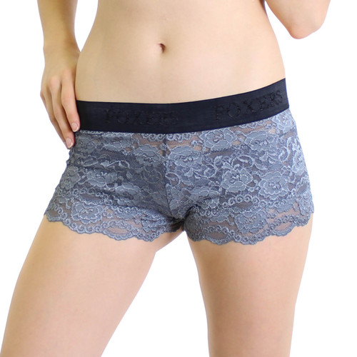 Charcoal Gray Lace Boxer with Black Logo Waistband
