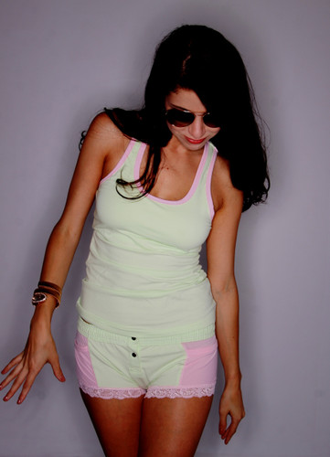 Mint Green Racer Back Bra Tank with Pink Trim