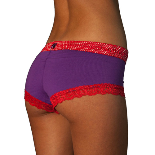 Red Polkadot over Purple Boyshort