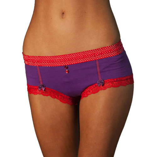 Red Polkadot over Purple Boyshort