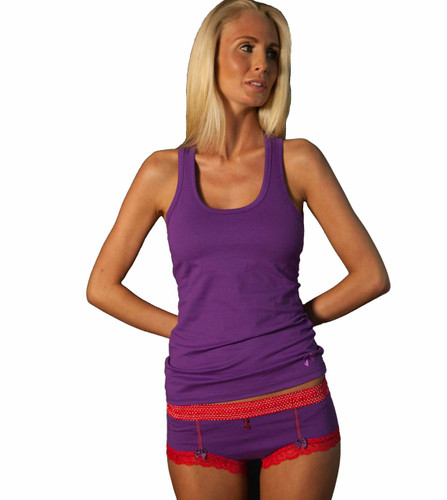 Red Polkadot over Purple Boyshort