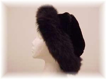 Black Faux Fur Hat with Black Fox Trim Black Faux Fur Hat with Black Fox Trim