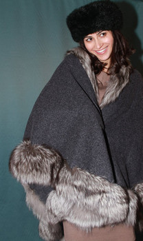 Silver Fur Cape with Fox Fur Trim Silver Fur Cape with Fox Fur Trim