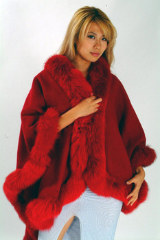 Red Fur Cape with Fox Fur Trim Red Fur Cape with Fox Fur Trim