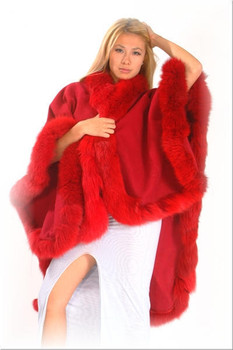Red Fur Cape with Fox Fur Trim Red Fur Cape with Fox Fur Trim