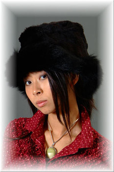 Faux Fur Hat w/ Real Black Fox Fur Trim Faux Fur Hat w/ Real Black Fox Fur Trim