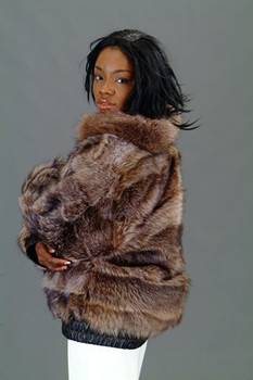 Raccoon Fur Bomber Jacket with Small Wing Fur Collar Raccoon Fur Bomber Jacket with Small Wing Fur Collar