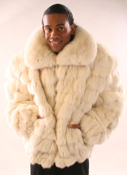 White Fox Bomber Jacket with Full Skin Collar White Fox Bomber Jacket with Full Skin Collar