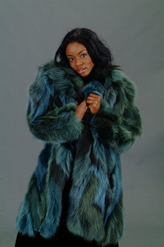Multi Color Green Fox Fur 3/4 Jacket Multi Color Green Fox Fur 3/4 Jacket