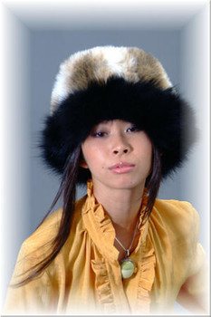 Faux Fur Hat with Black Fox Trim Faux Fur Hat with Black Fox Trim