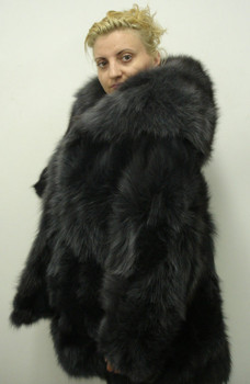 Gray Fox Fur Double Hood With Flair Bottom Gray Fox Fur Double Hood With Flair Bottom