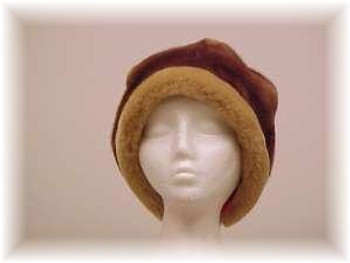 Brown Faux Fur Hat with White Faux Fur Trim Brown Faux Fur Hat with White Faux Fur Trim