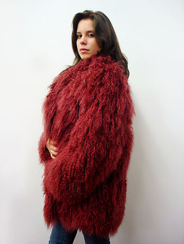 Burgundy Curly Fur Jacket Burgundy Curly Fur Jacket