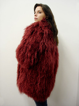 Burgundy Curly Fur Jacket Burgundy Curly Fur Jacket