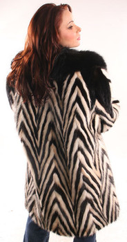 Black and White Mink 3/4 Jacket with Full Skin Fox Collar Black and White Mink 3/4 Jacket with Full Skin Fox Collar