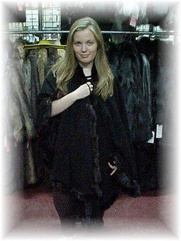 Black Cape with Full Skin Black Mink Fur Trim Black Cape with Full Skin Black Mink Fur Trim