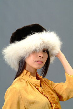 Black Faux Fur Hat with Natural Blue Fox Fur Trim Black Faux Fur Hat with Natural Blue Fox Fur Trim