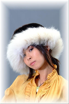 Black Faux Fur Hat with Natural Blue Fox Fur Trim Black Faux Fur Hat with Natural Blue Fox Fur Trim