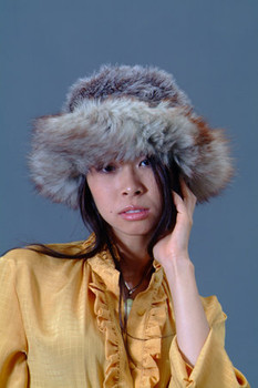 Gray Faux Fur Hat with Fox Trim Gray Faux Fur Hat with Fox Trim