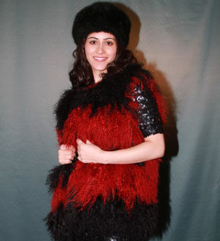 Black & Red Curly Lamb Fur Vest Black & Red Curly Lamb Fur Vest