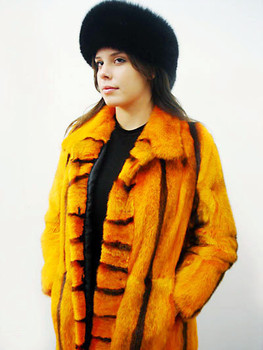 Orange Mink Fur Design Black Stripes Jacket Orange Mink Fur Design Black Stripes Jacket