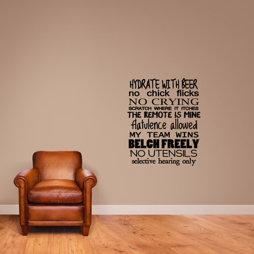 Man Rules Wall Decal 30" wide x 36" tall Sample Image