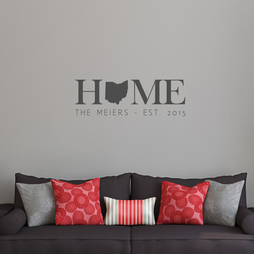 Custom Home State Wall Decal 36" wide x 12" tall Sample Image